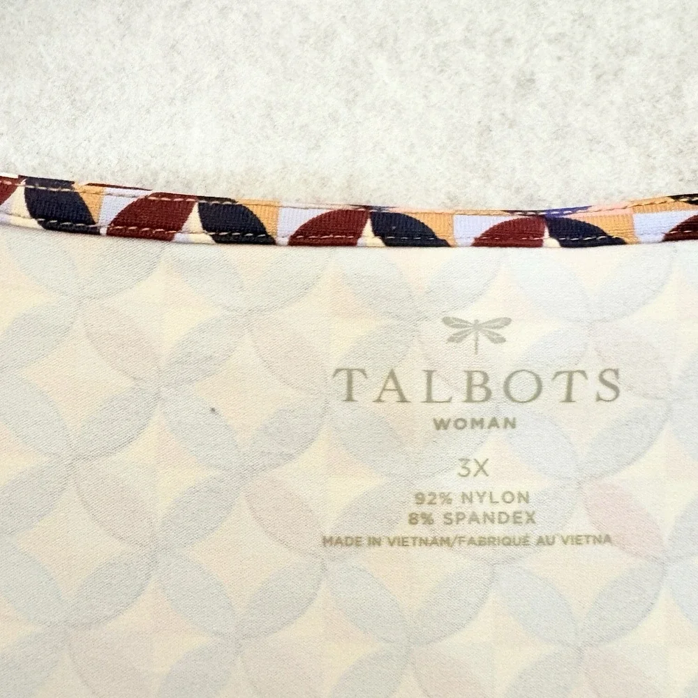 Talbots Top‎ Size 3X Abstract Liquid Knit Blouse Artsy Office Popover Stretchy